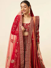 Load image into Gallery viewer, Berry Red Embroidered Bridal Lehenga