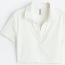 Load image into Gallery viewer, Ladies Collared Cropped Top