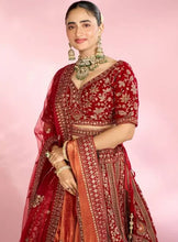 Load image into Gallery viewer, Berry Red Embroidered Bridal Lehenga

